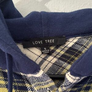 Love Tree Navy and Green Plaid Flannel with hoodie